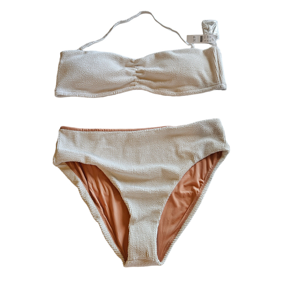 J Crew‎ Scrunchie Sweetheart Bikini Top High Waist Bottom Set White Plus 2x